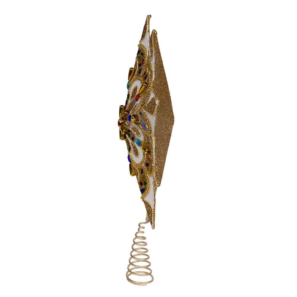 Kurt Adler 16.5-Inch Unlit 10-Point White and Gold Star Tree Topper